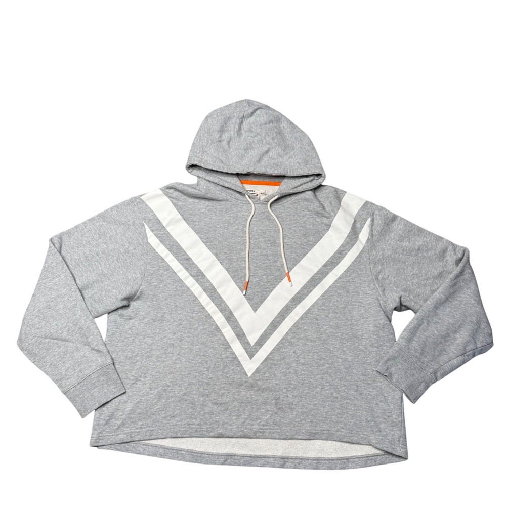 Tory Sport Hoodie Women Medium Gray Good Chevron French Terry Pullover 52355